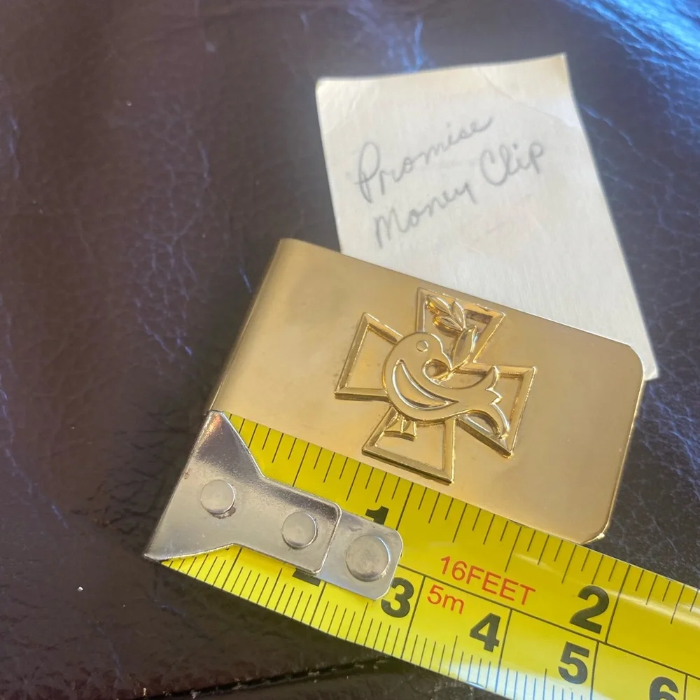 Money Clip Religious Cross Dove Brass Gold Plated Artesian Made Great Gift